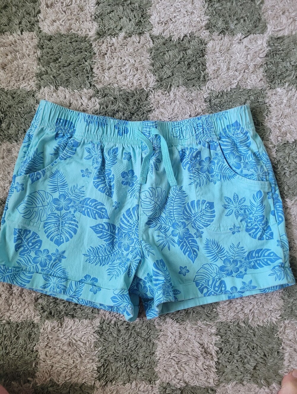 Wonder Nation Aqua Blue Tropical Print Drawstring Shorts